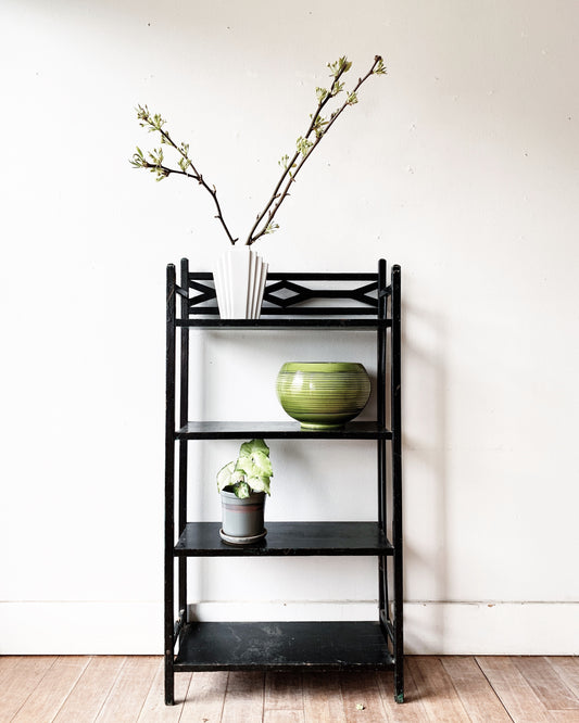 Antique Black Wood Folk Shelf