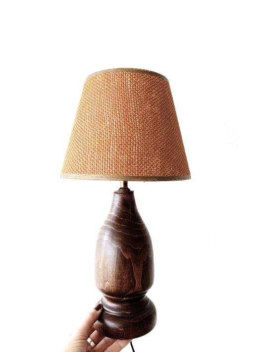 Vintage Handmade Wood Lamp with Shade