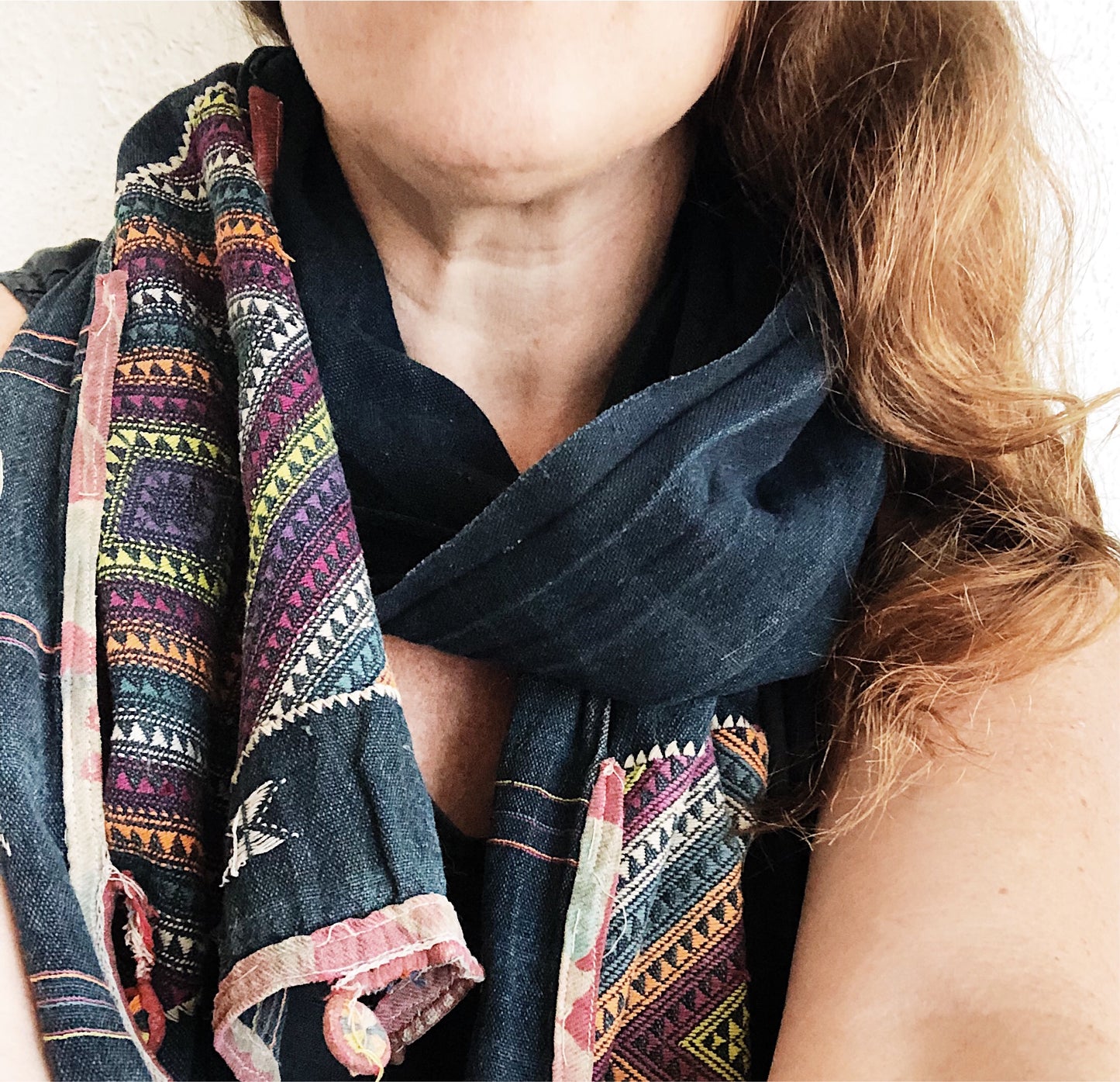Faded Indigo Embroidered Scarf
