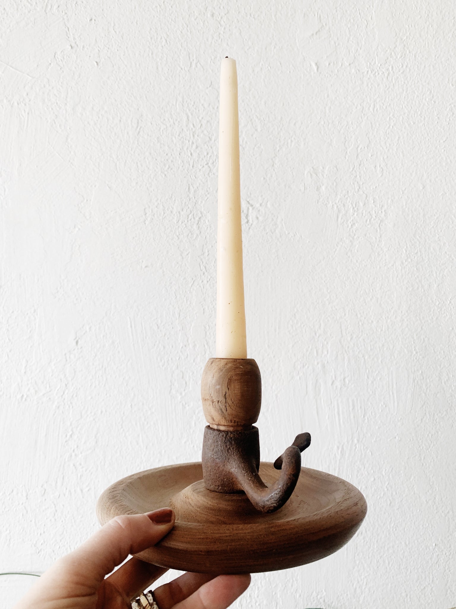 Handmade Wood and Iron Candle Holder