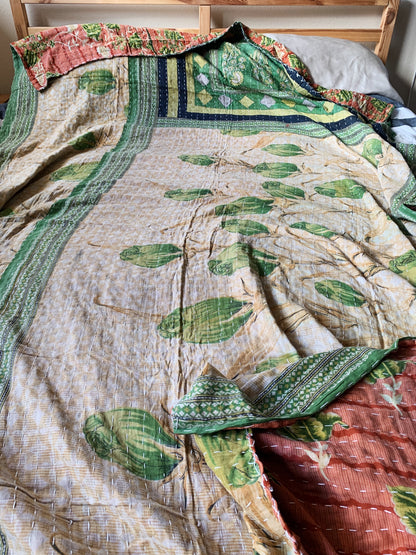 Vintage Reversible Cotton Kantha Quilt