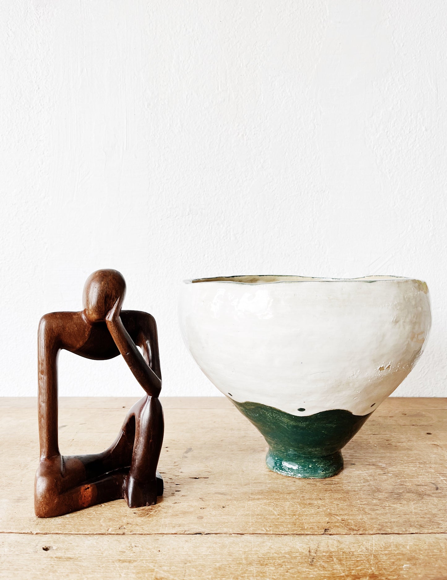 Vintage Wooden Thinker Sculpture