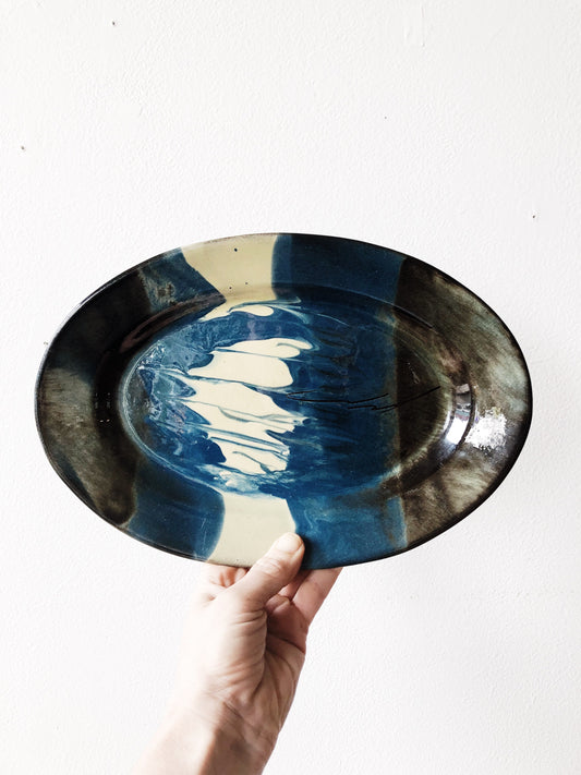 Vintage Signed Indigo Agateware Plate