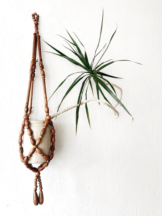 Vintage Beaded Plant Hanger with Crock