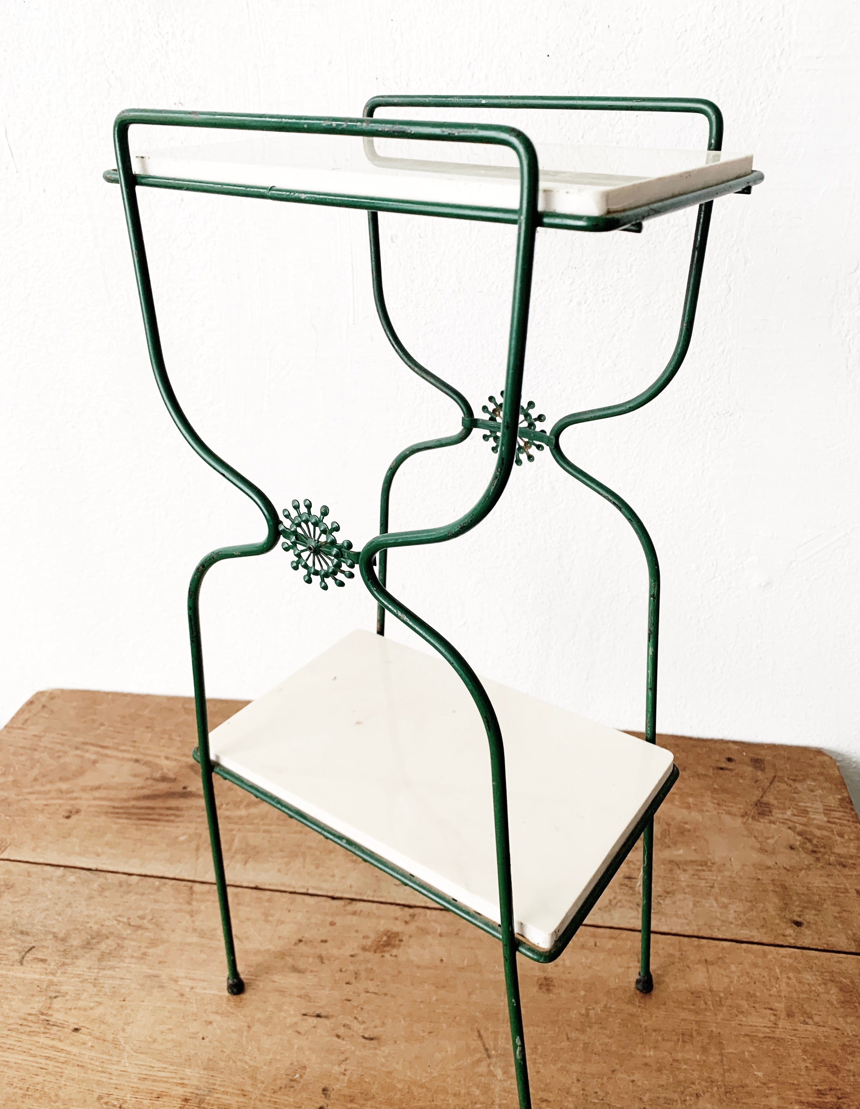 Mid Century Iron Stand with Marble Shelves - Thumbnail 4