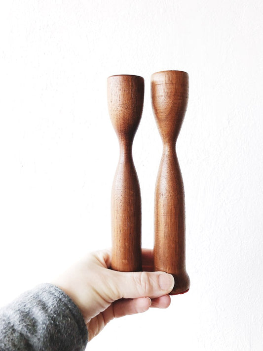 Vintage Teak Candlesticks
