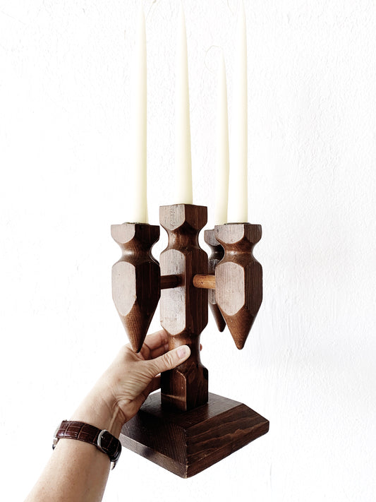 Vintage Heritage Wood Candelabra with Tapers