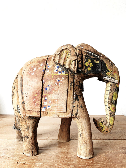 Antique Hand Painted Wood Elephant