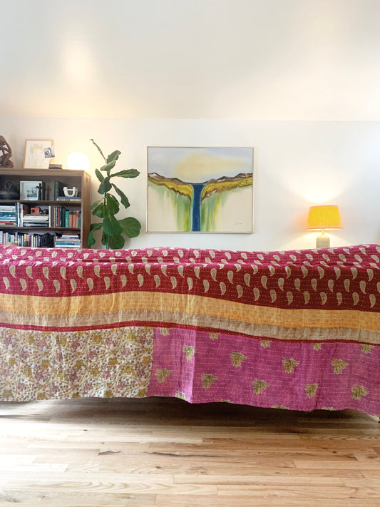 Vintage Reversible Cotton Kantha Quilt