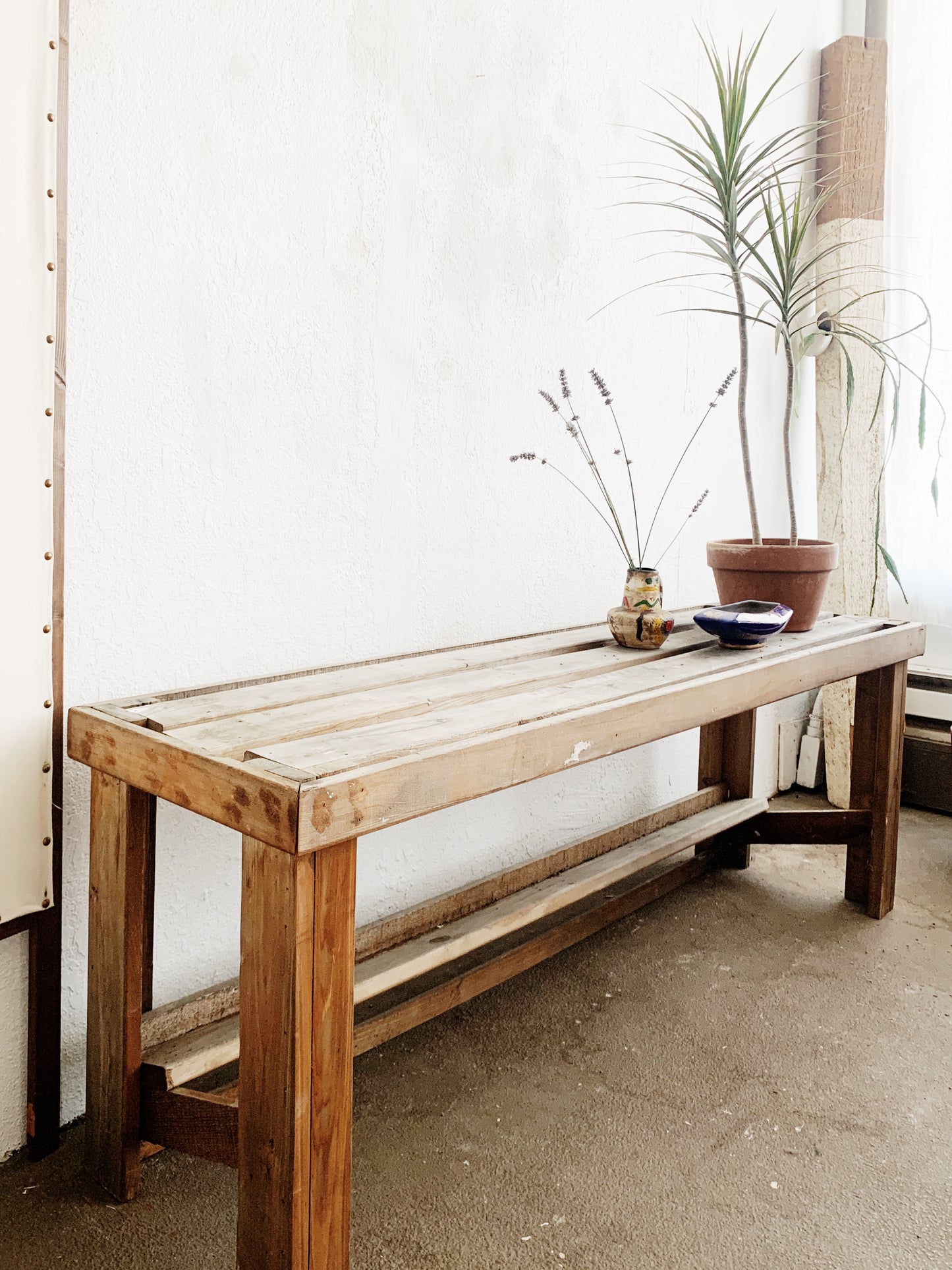 Vintage Large Sturdy Wood Bench
