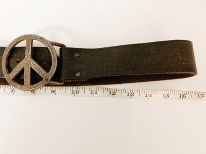 Vintage Leather Belt with Peace Buckle