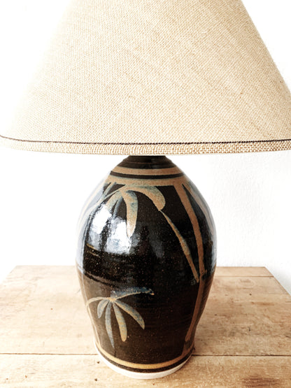 Large Vintage Pottery Lamp with Shade