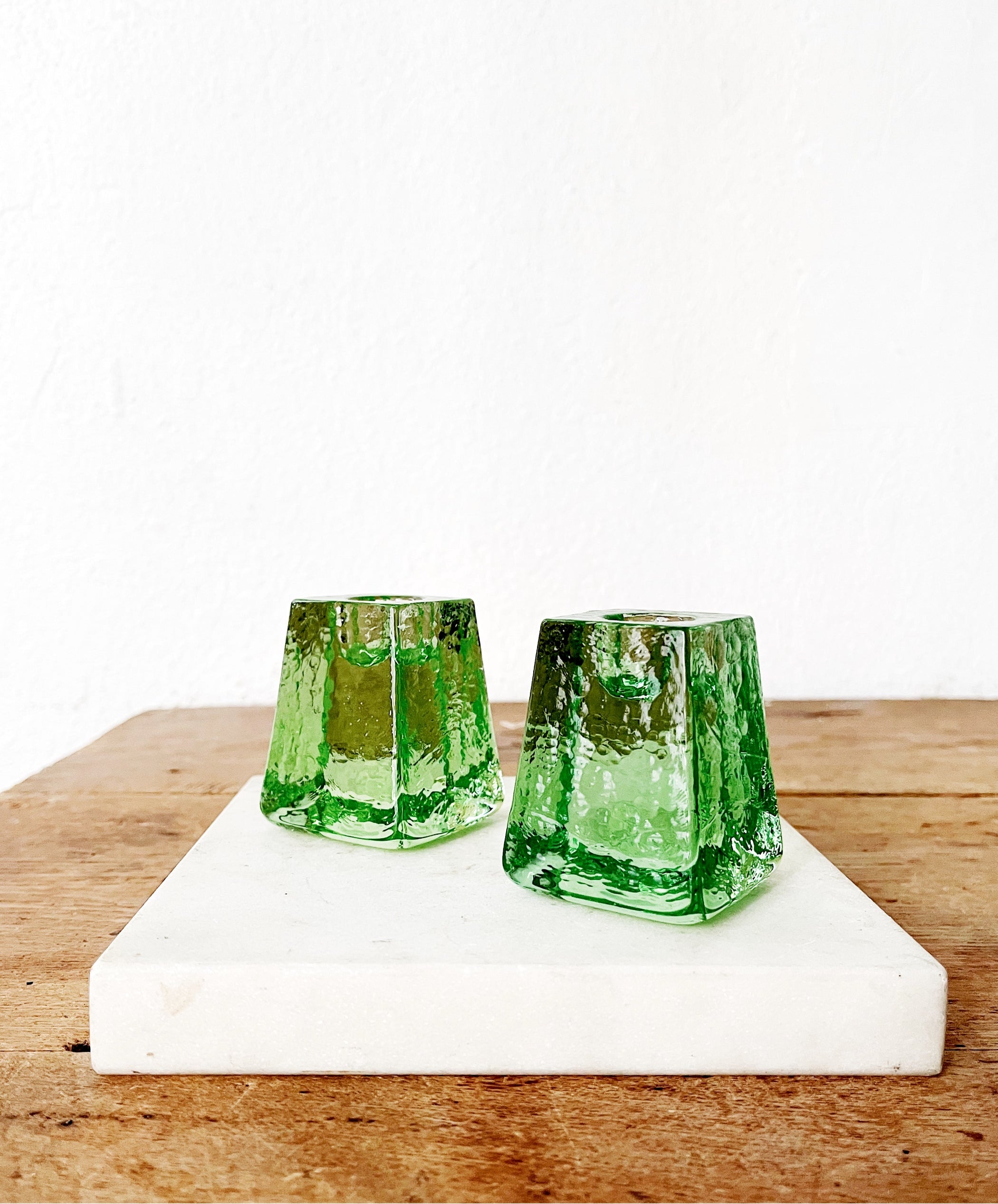 Vintage Green Glass Candle Holders