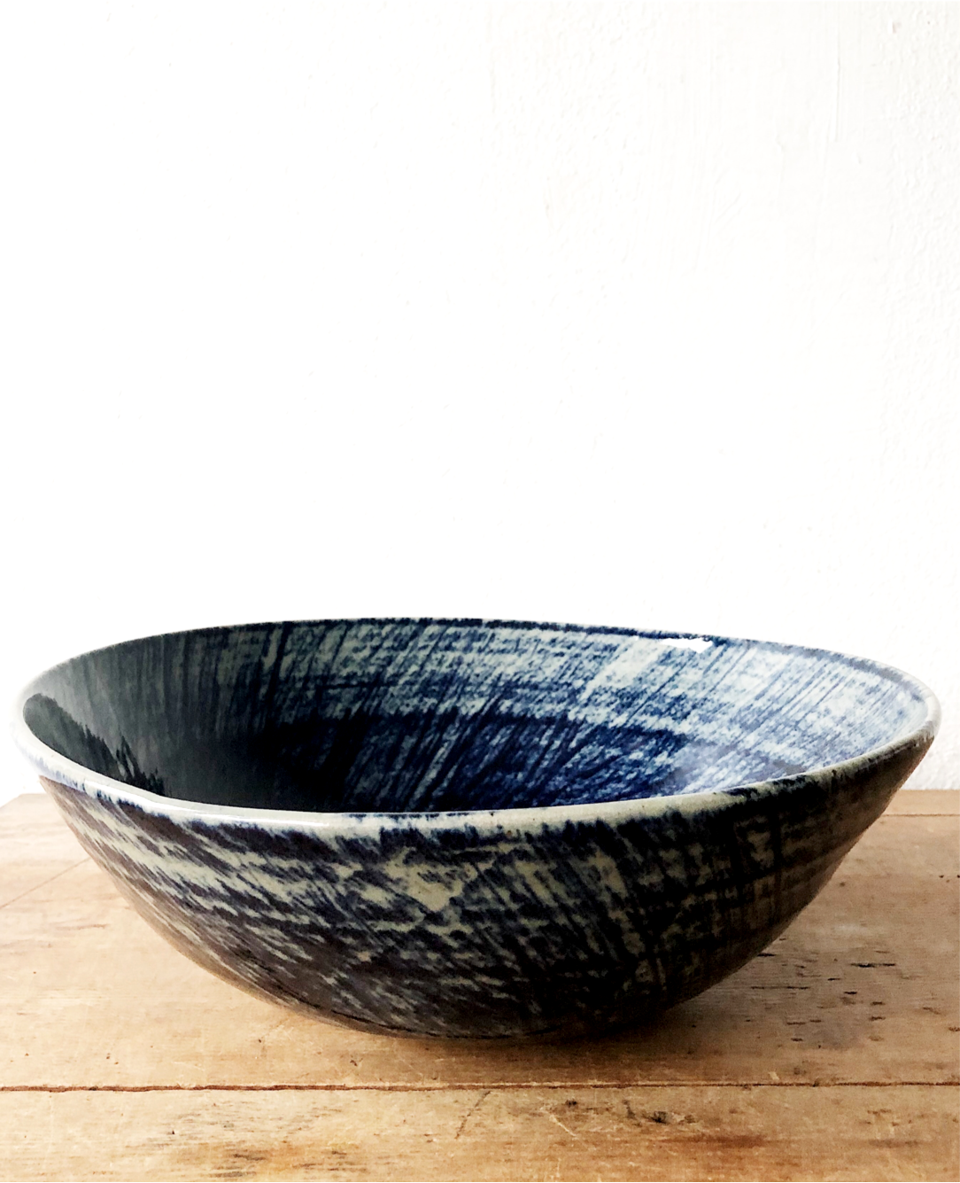 Large Handmade Indigo Swirl Bowl