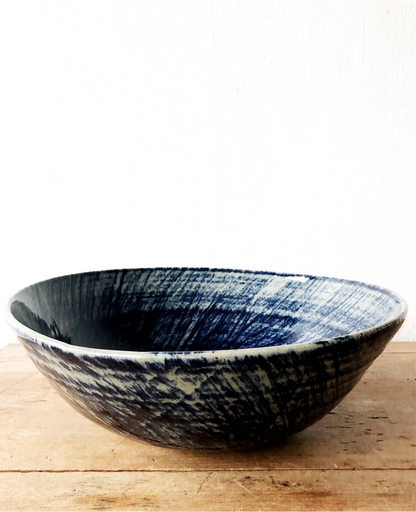 Large Handmade Indigo Swirl Bowl