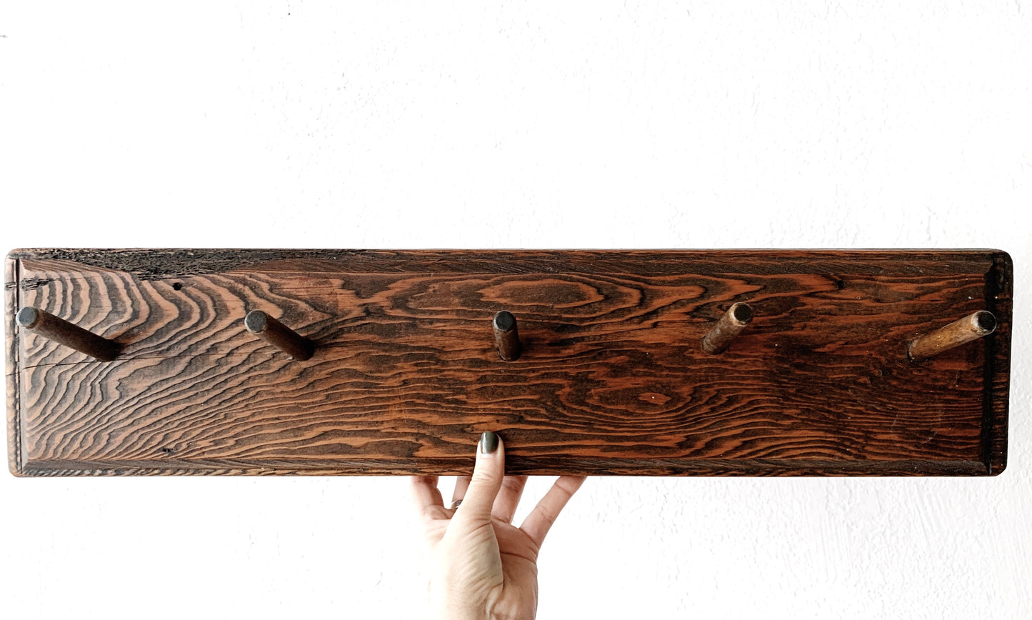 Antique Handmade Wood Peg Rack