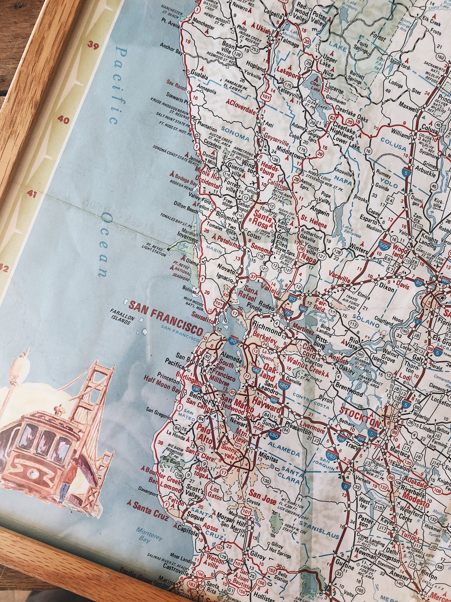 Vintage Framed Northern California Map