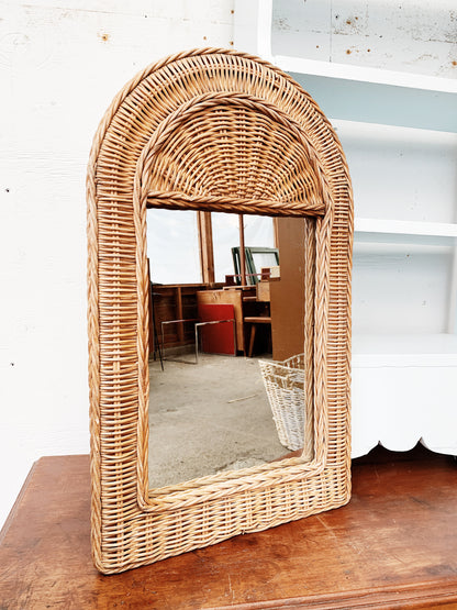 Vintage Arched Wicker Mirror