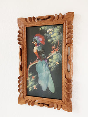 Vintage Carved Wood Frame with Bird Art