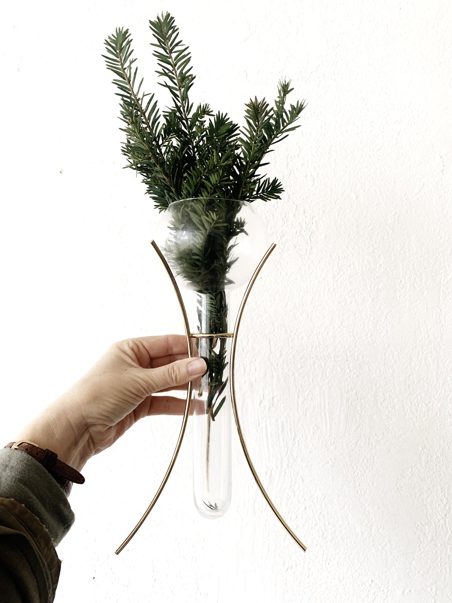 Mid Century Glass Vase with Brass Stand