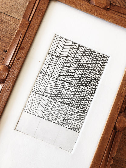 Vintage Etching in Carved Frame