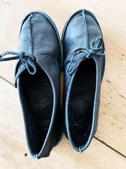 Hand Stitched Soft Black Leather Mocs