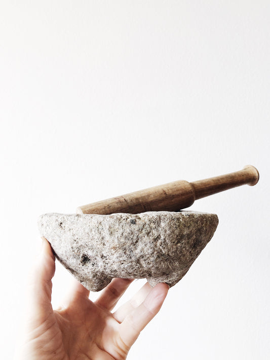 Vintage Stone Molcajete and Wood Pestle