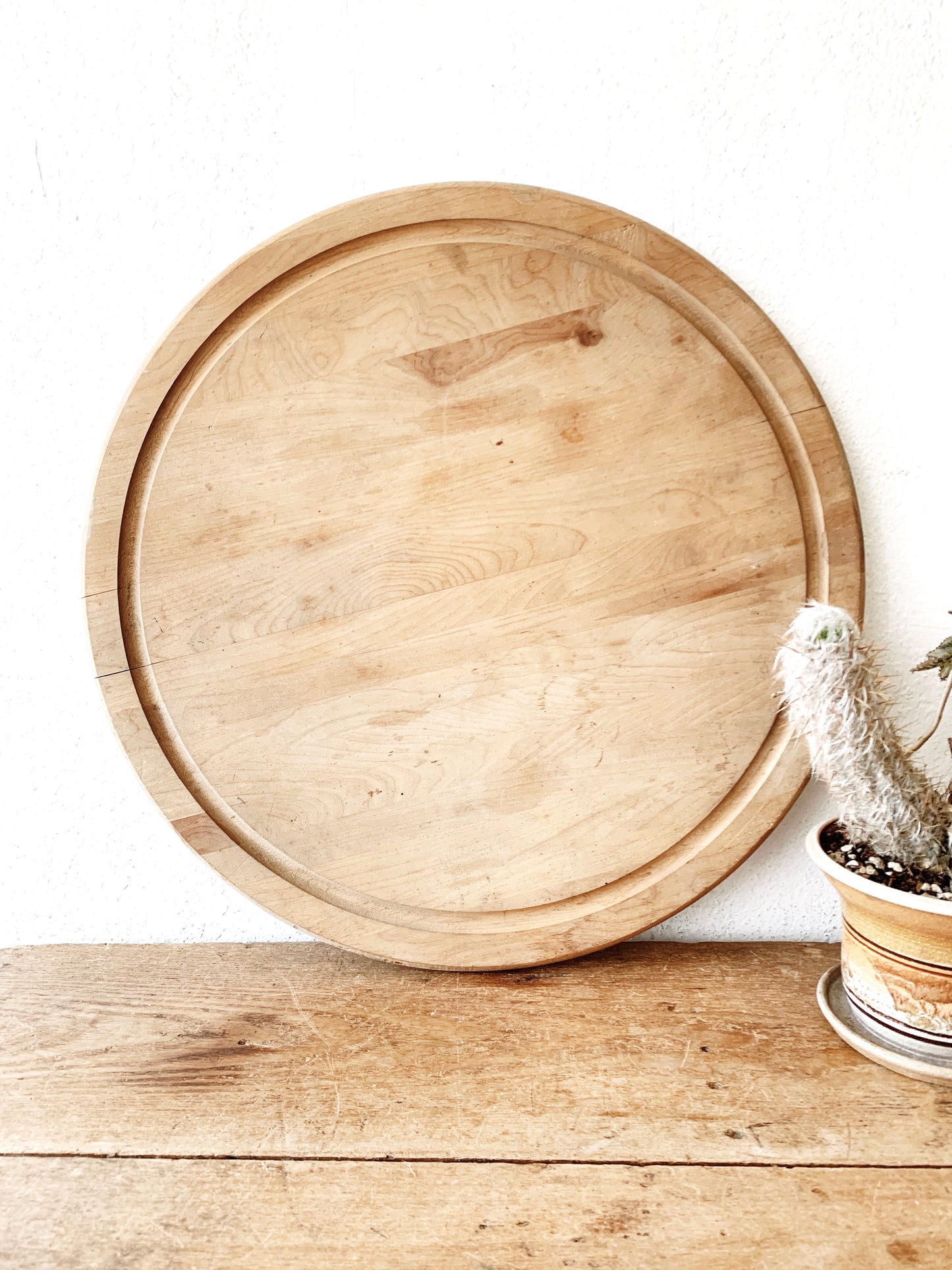 Large Vintage Natural Wood Lazy Susan