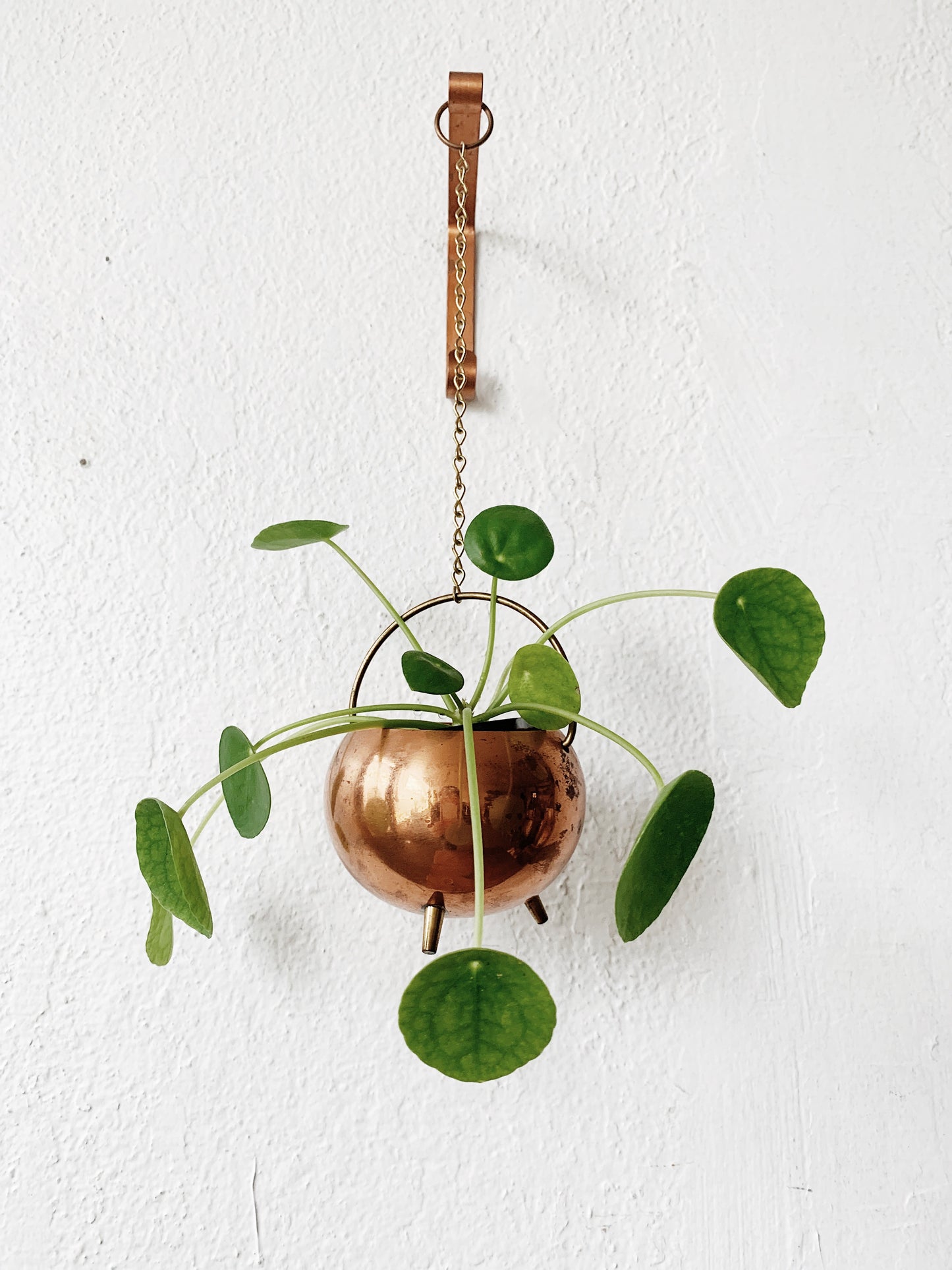 Vintage Hanging Copper Pot with Wall Bracket