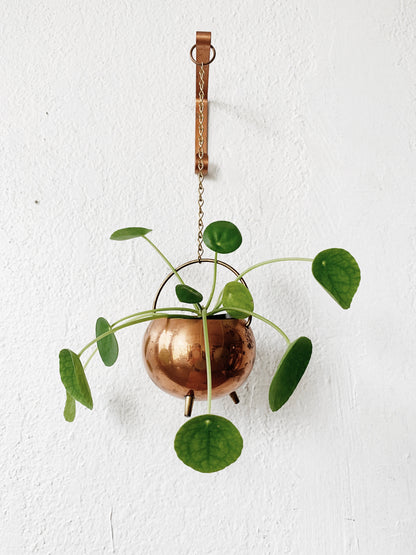 Vintage Hanging Copper Pot with Wall Bracket