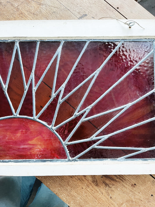 Vintage Sunburst Stained Glass Window
