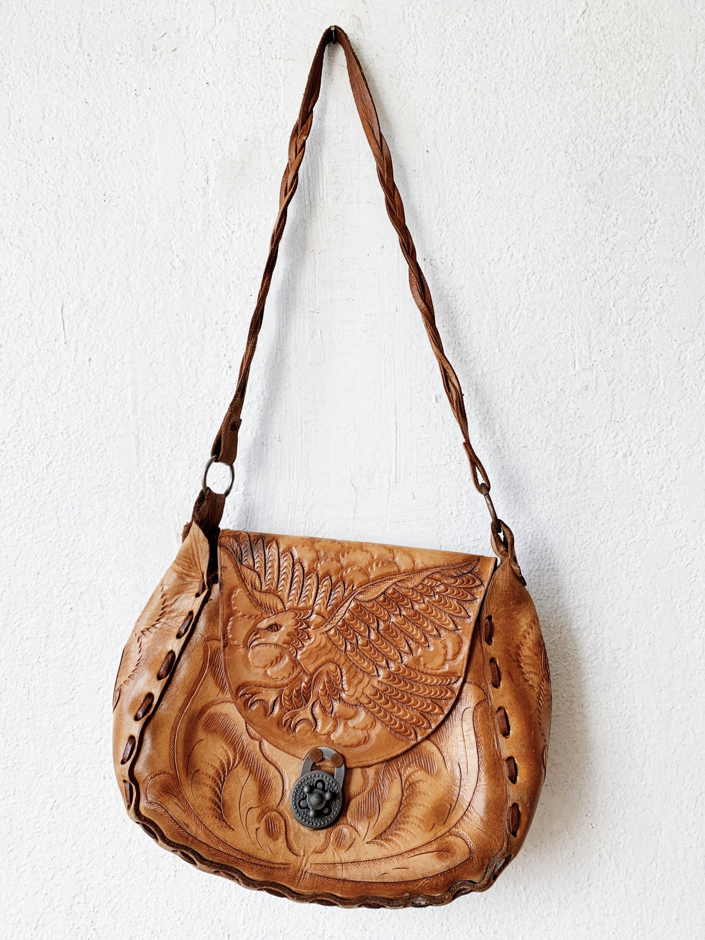 Vintage Tool Leather Eagle with Roses Purse