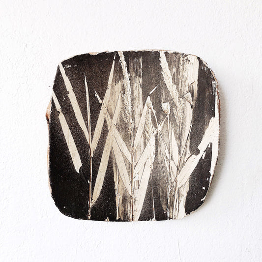 Vintage Handmade Ceramic Flower Etching