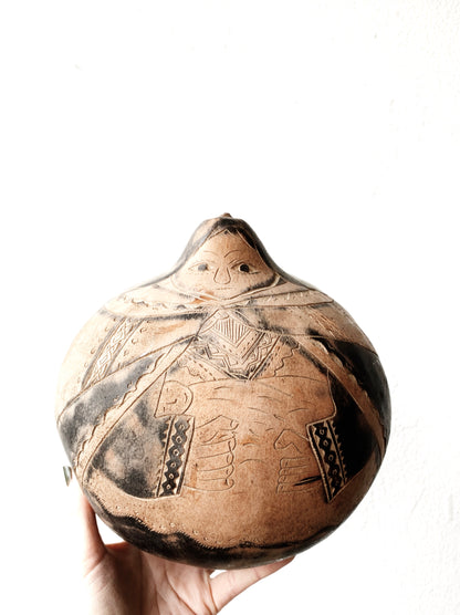 Vintage Hand Painted Carved Gourd Folk Art Peru