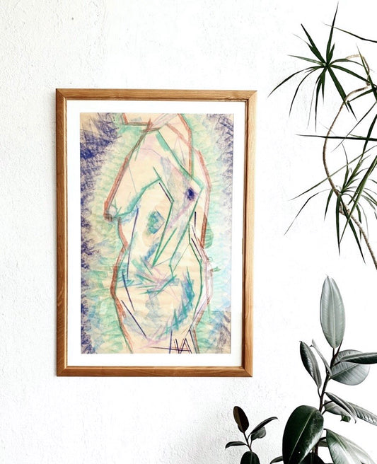 Large Framed Pastel Nude
