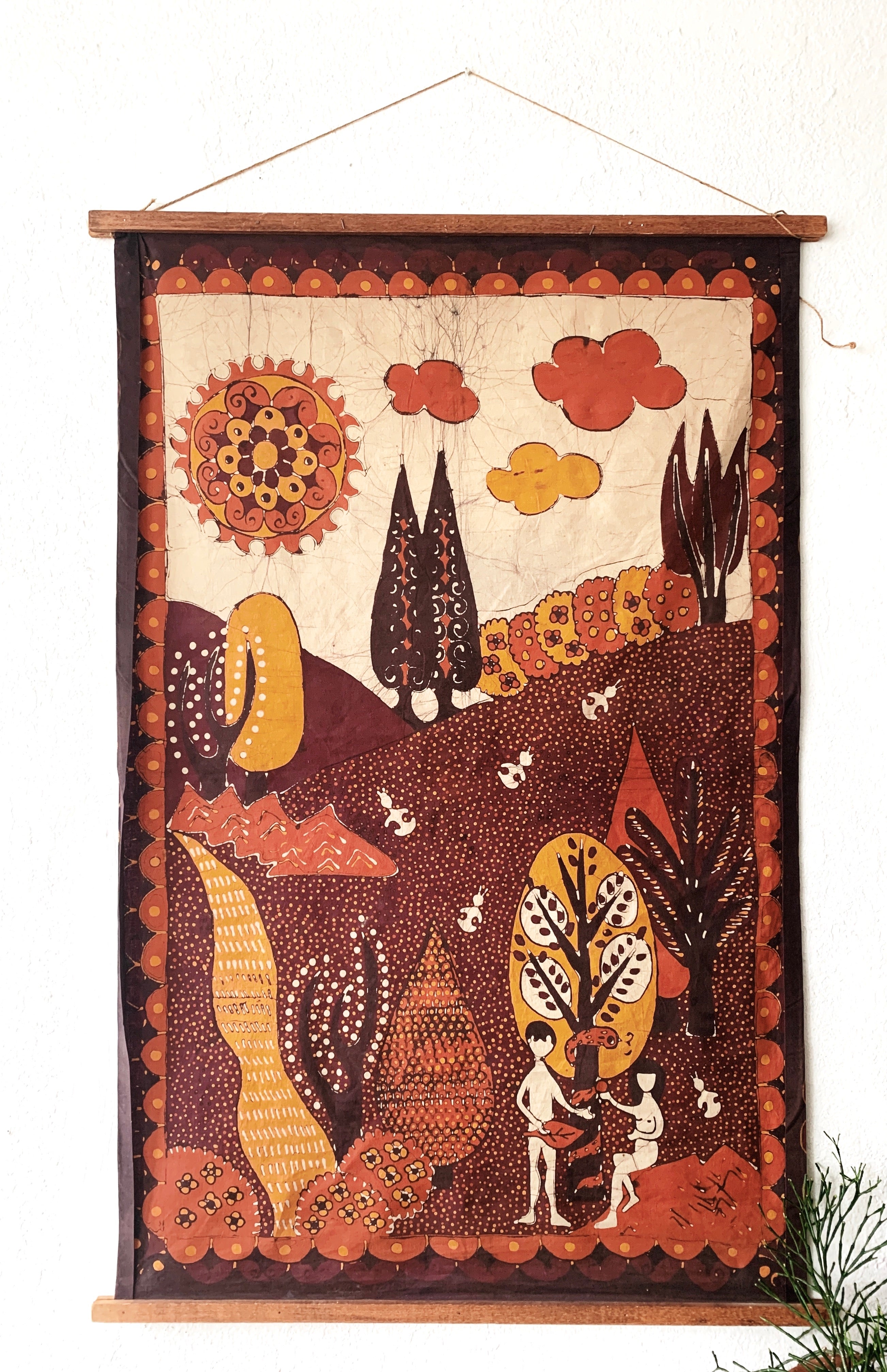 Large Vintage Cotton Batik Tapestry Hanging - Thumbnail 2