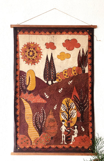 Large Vintage Cotton Batik Tapestry Hanging