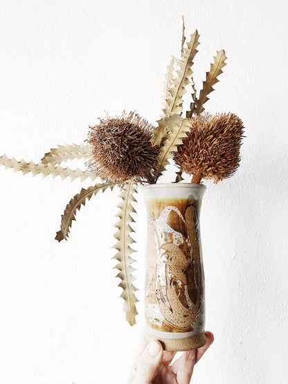 Vintage Ochre Swirl Pottery Vase