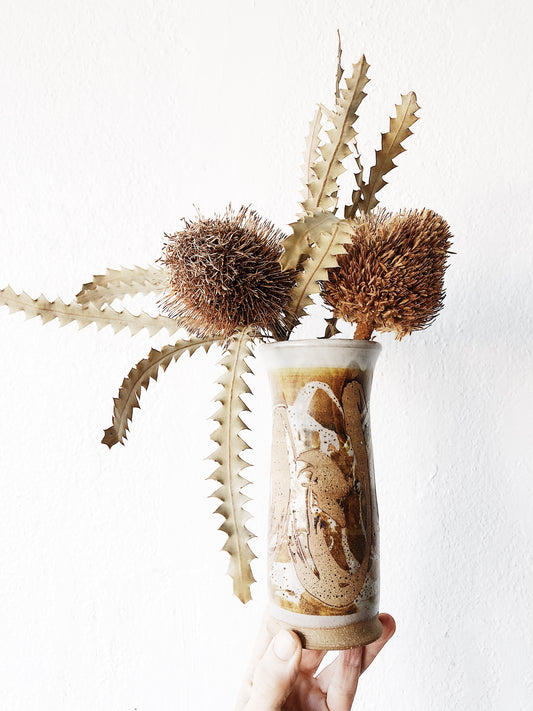 Vintage Ochre Swirl Pottery Vase