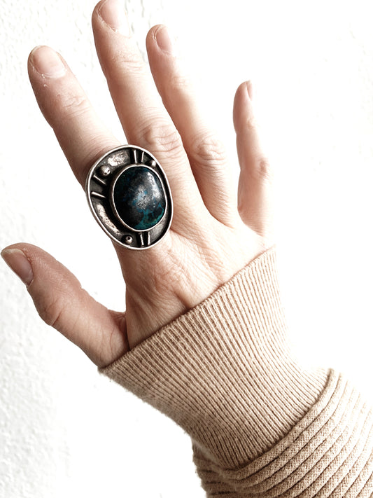 Vintage Sterling Ring with Dark Turquoise