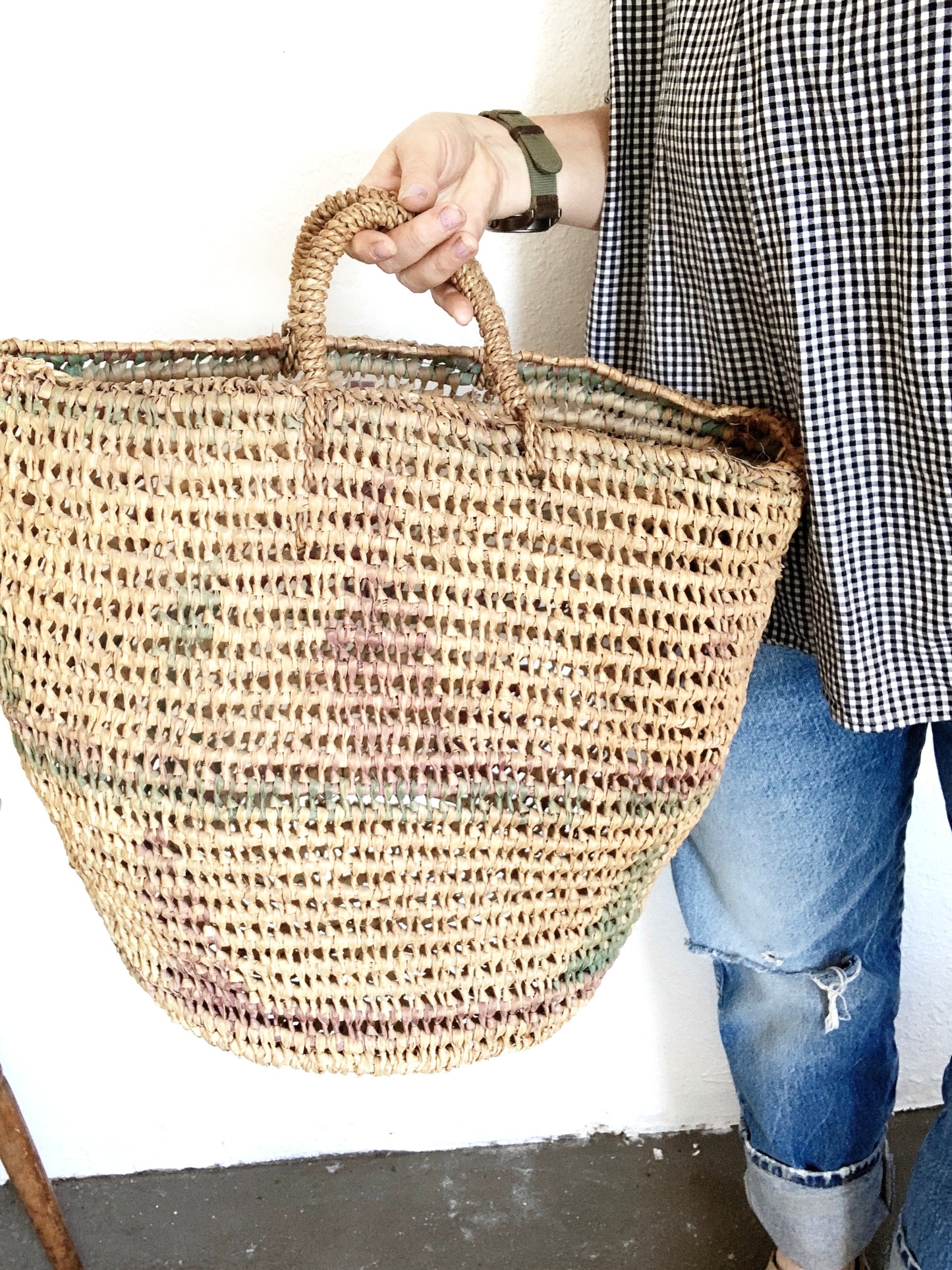 Large Vintage Straw Tote