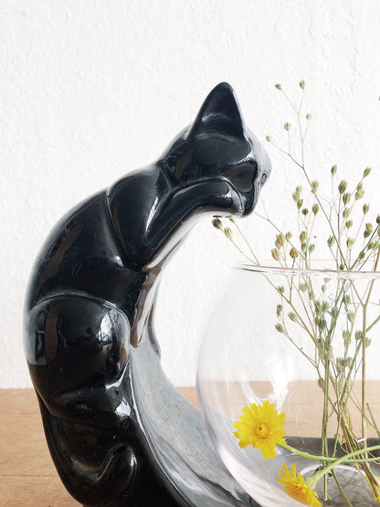 Vintage Ceramic Cat with Fishbowl Terrarium