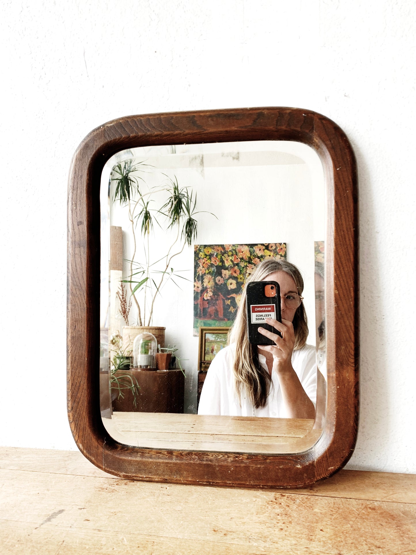 Antique Tiger Oak Beveled Mirror