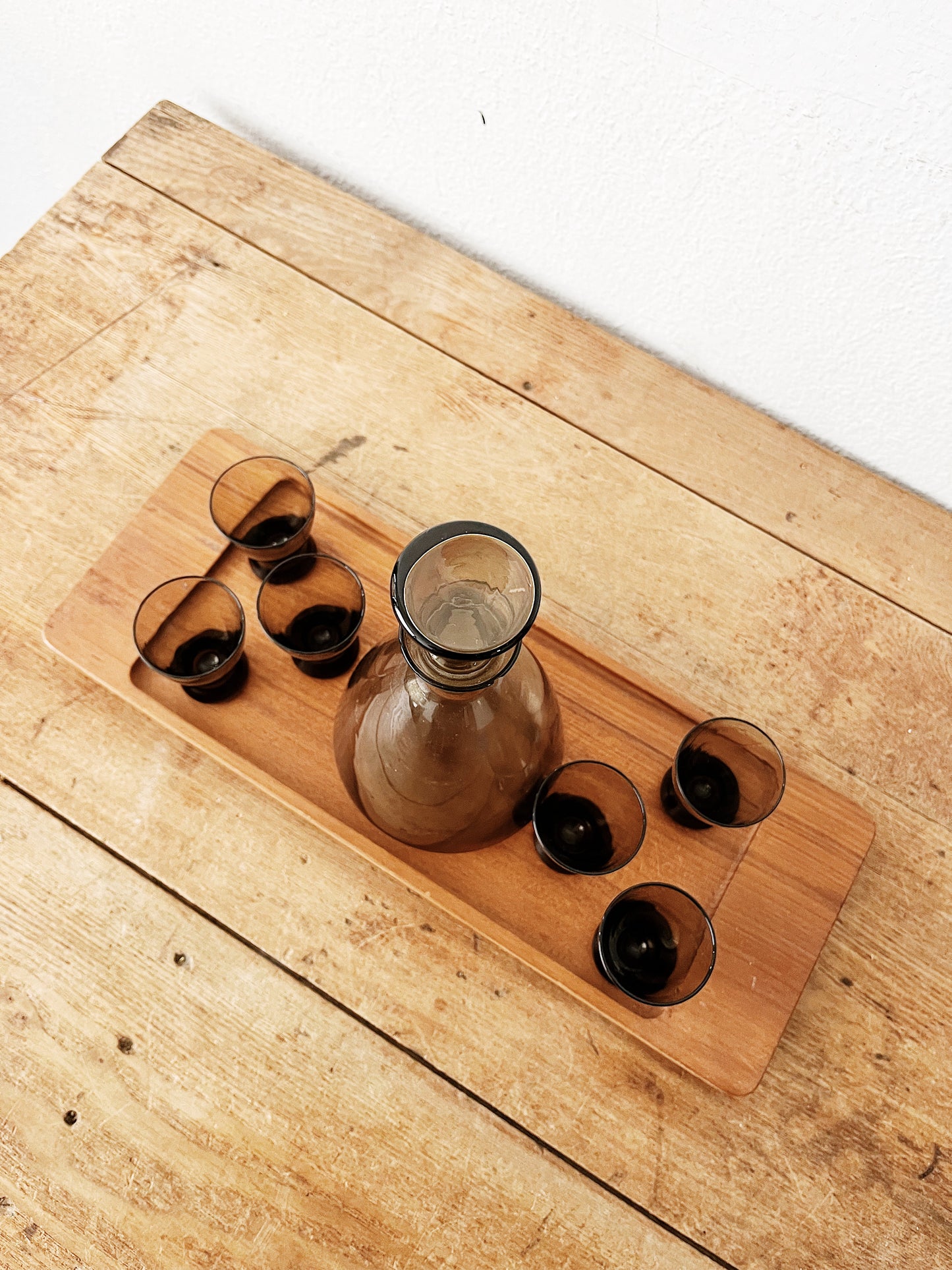 Vintage Danish Smoke Glass Liqueur Set
