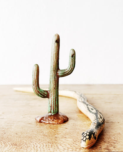 Wooden Snake with Cactus