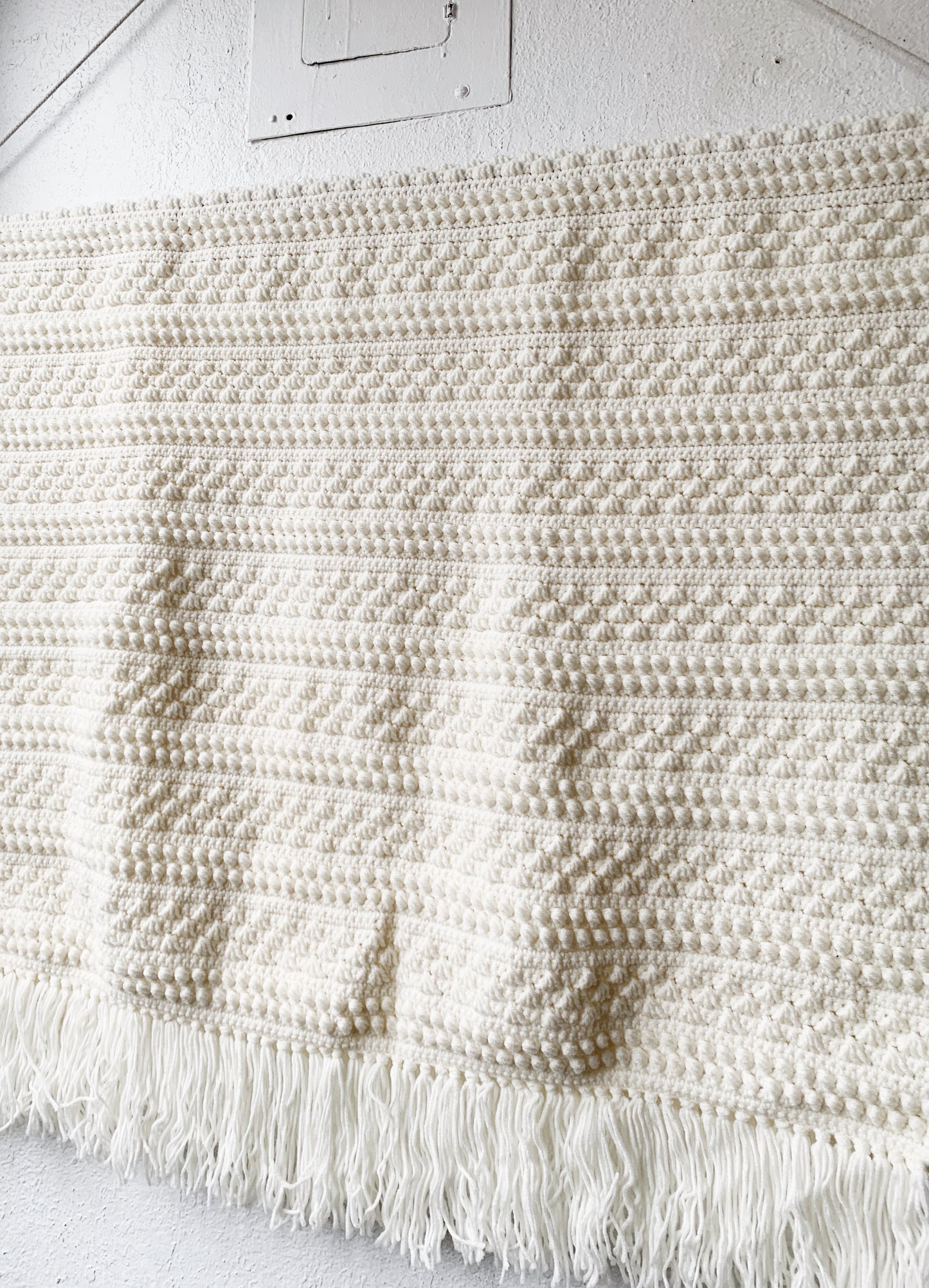 Handmade Popcorn Stitch Creamy White Afghan