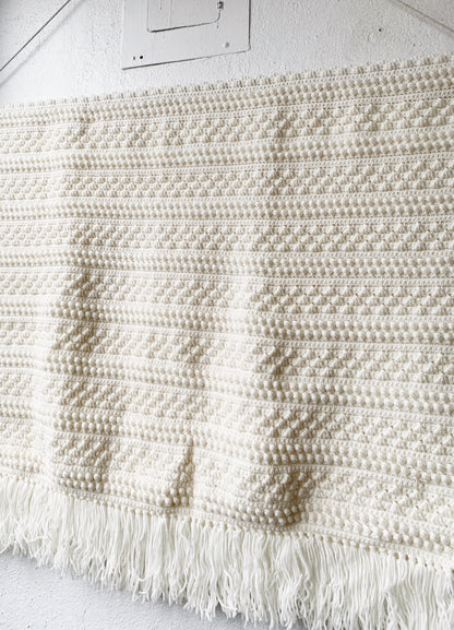 Handmade Popcorn Stitch Creamy White Afghan
