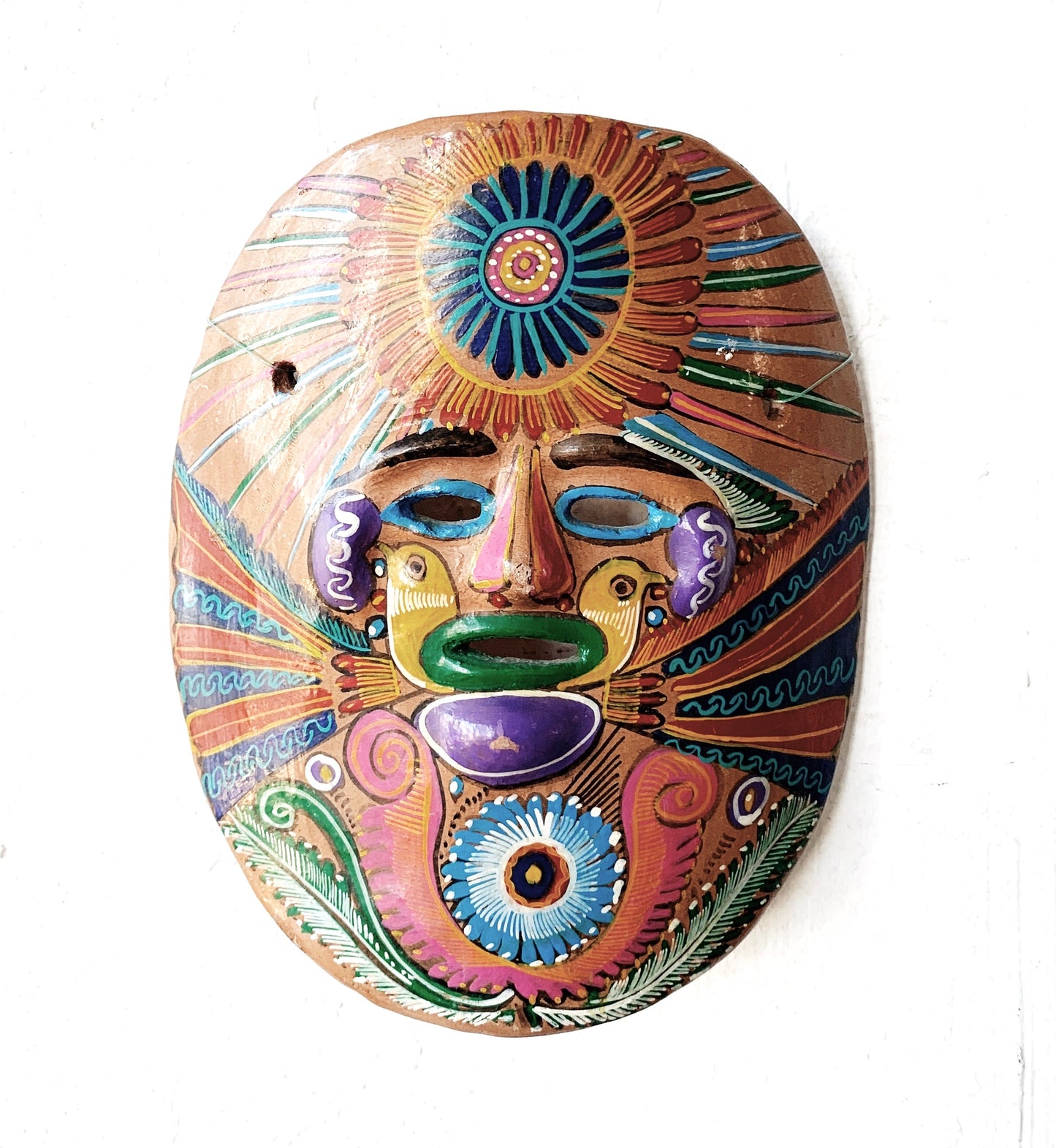 Vintage Hand Painted Folk Mexican Clay Mask