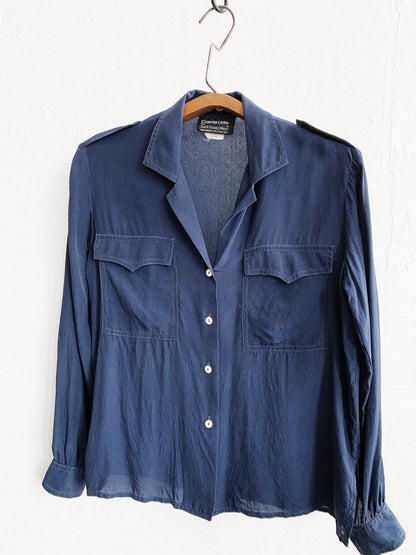 Vintage Carole Little Navy Silk Blouse