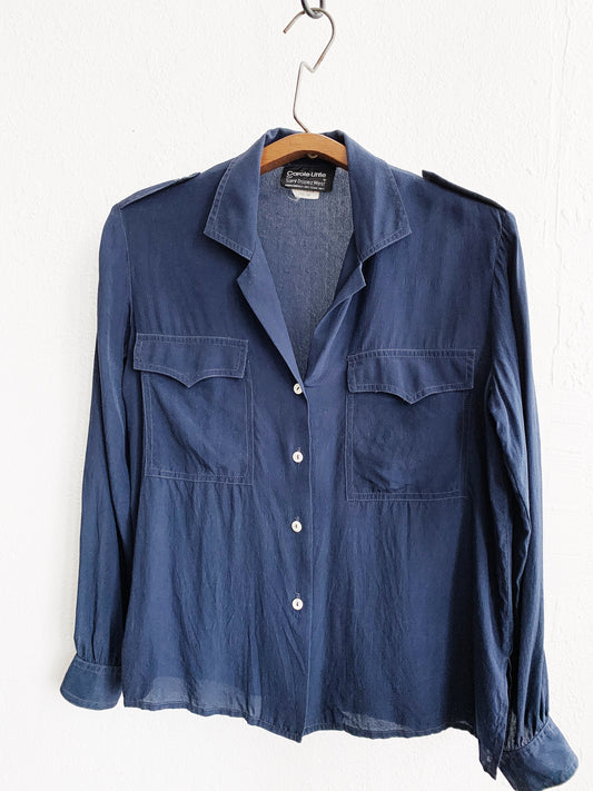 Vintage Carole Little Navy Silk Blouse
